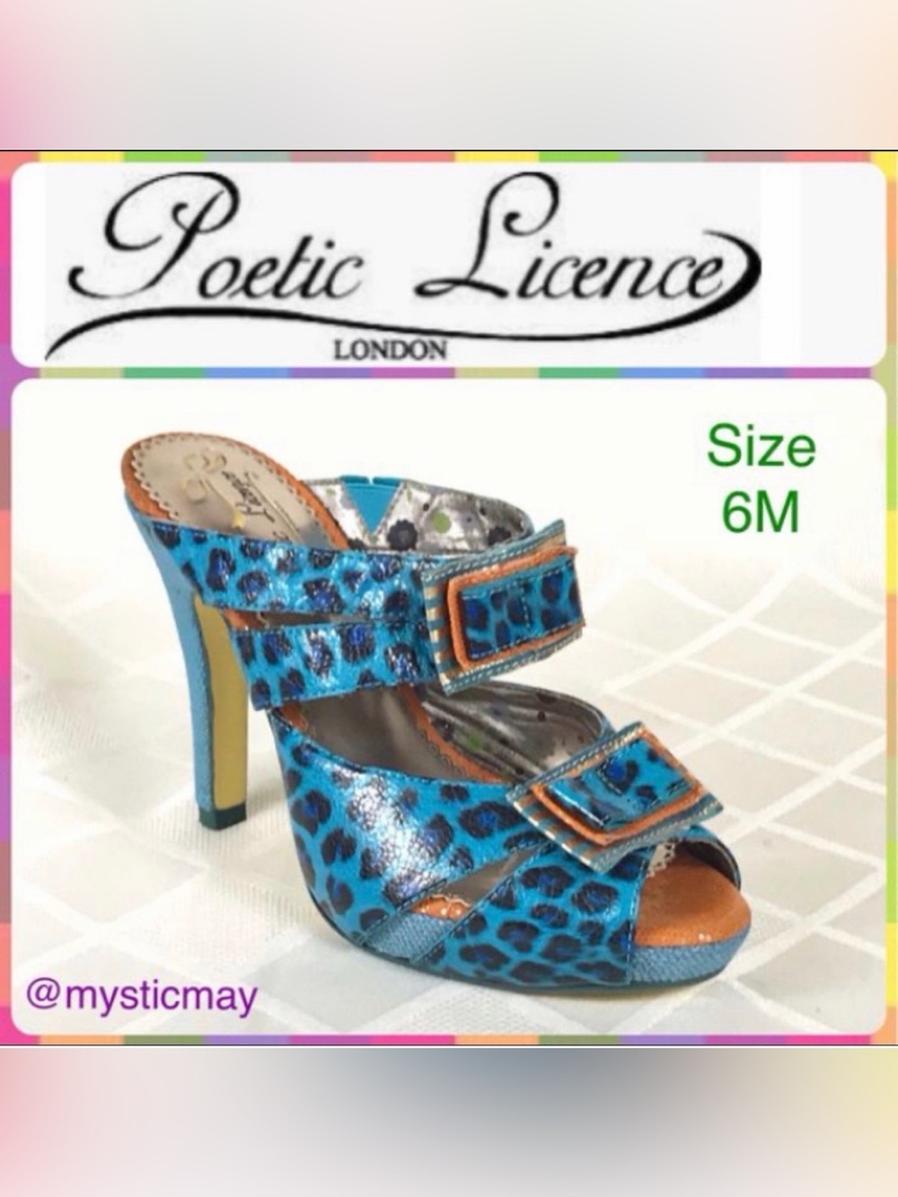 POETIC LICENCE Blue Animal Print Moonlight Dancer Leather Platform Heels Size 6M